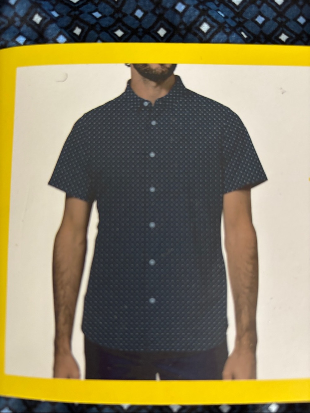 Men's Short-Sleeve Button-Down Shirt in Dark Blue Diamond Print